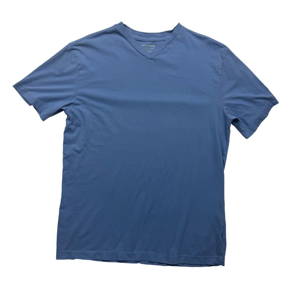 Sonoma Life + Style Weekend Tee Men's M Blue 100% Cotton V Neck T Shirt